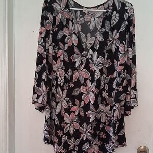 MKM Designs Asymmetrical Pink and Red Tunic Blouse